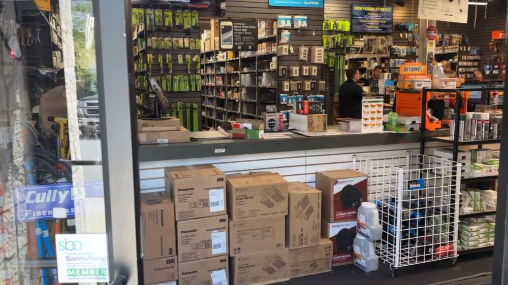 Revco Southampton electrical supply counter with stocked tools devices and jobsite material